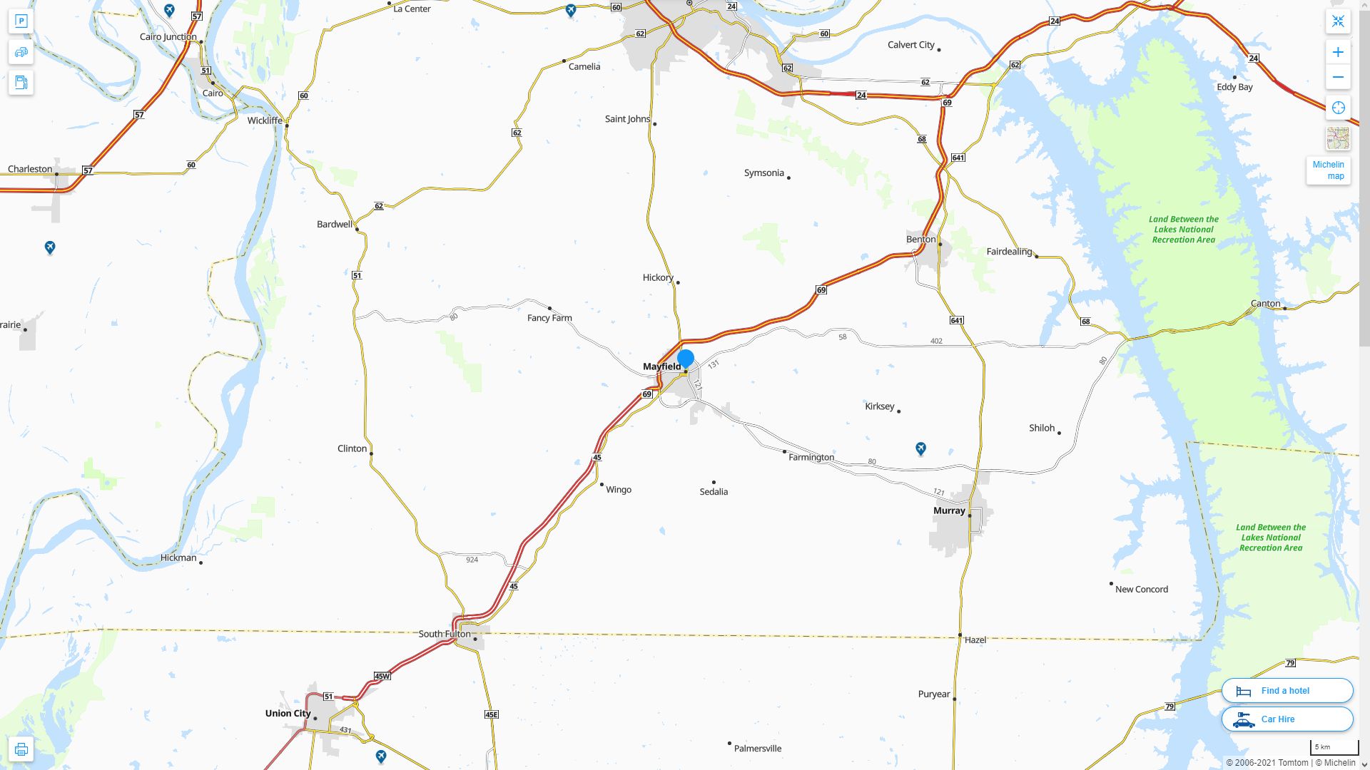 Mayfield Kentucky Highway and Road Map